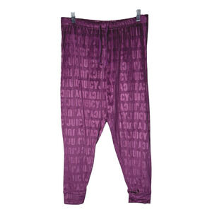 Juicy Couture Pants Womens Large Purple Allover Print Velour Pajama Pants Lounge